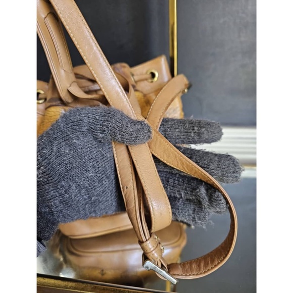 Authentic MCM Brown Visetos Leather Drawstring Bucket Bag - Picture 7 of 12